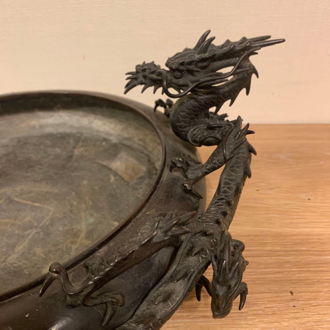 双龍水盤 紫銅 晴龍斋 美品　骨董　圧迫感　165