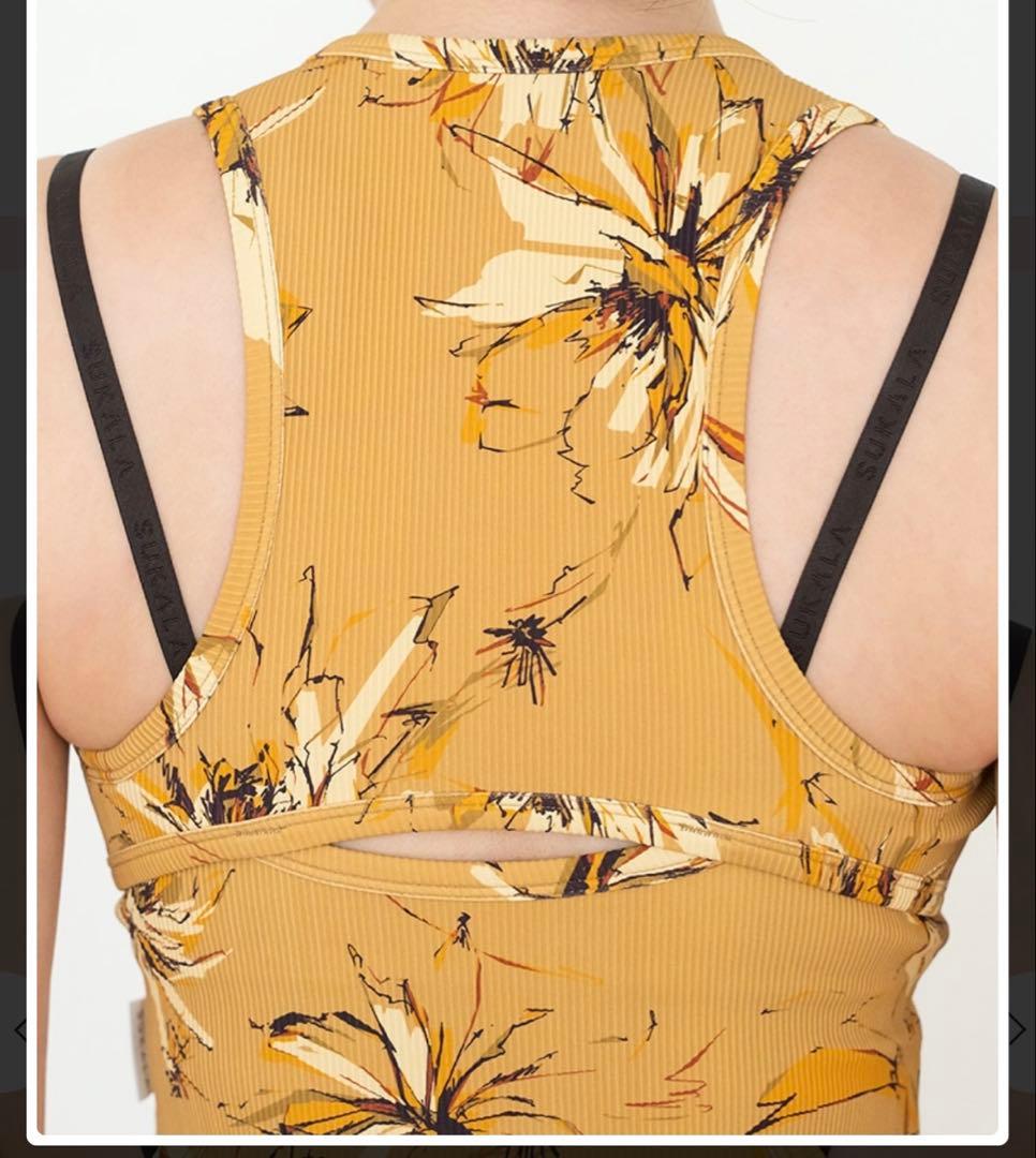 新品☆新作SUKALAリブBig フラワープリントショートタンクトップ