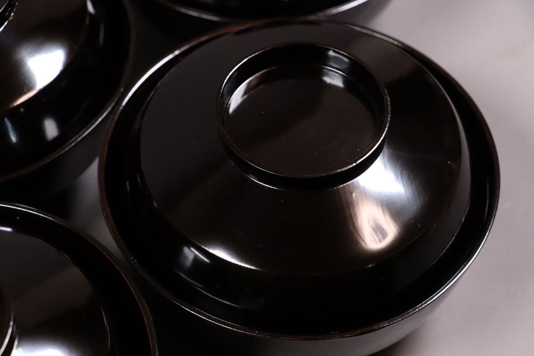 時代木製漆器 桜紅葉 黒蒔絵椀 五客 金蒔絵 梨地 漆芸【CL61】