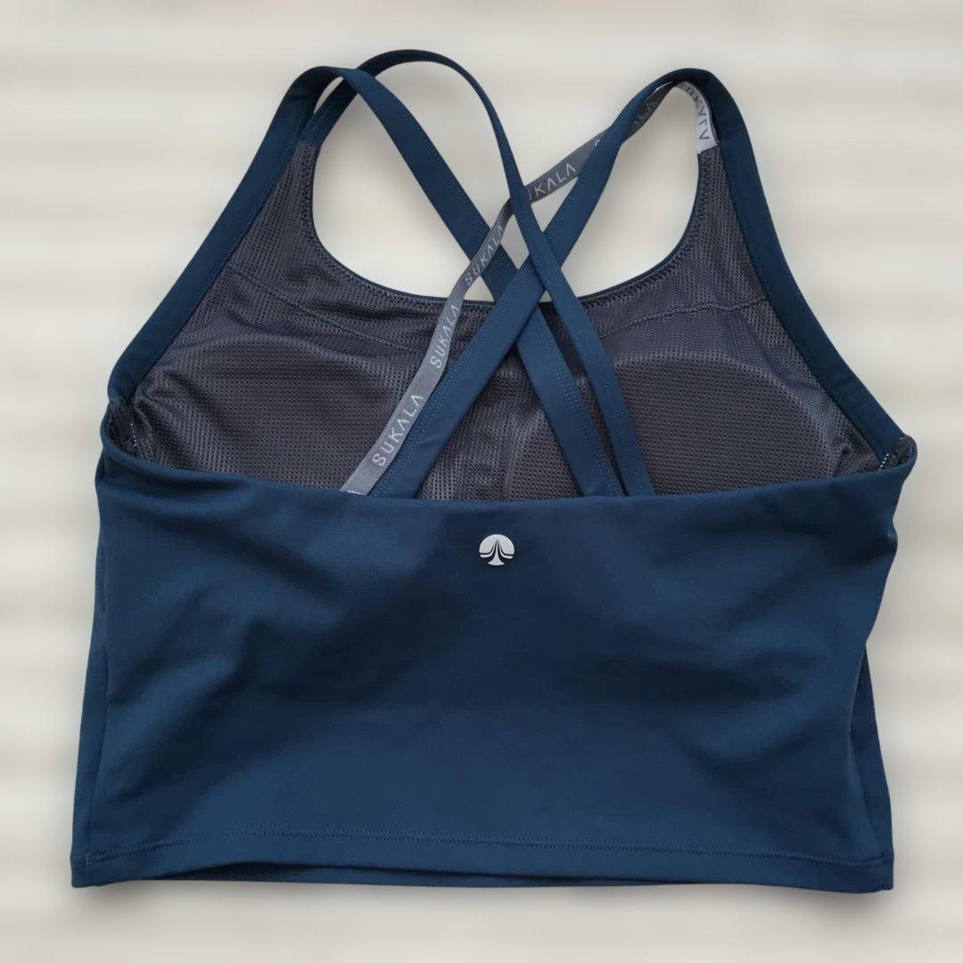 ヨガウェア クロスストラップ ブラック ダークブルー　Mサイズ