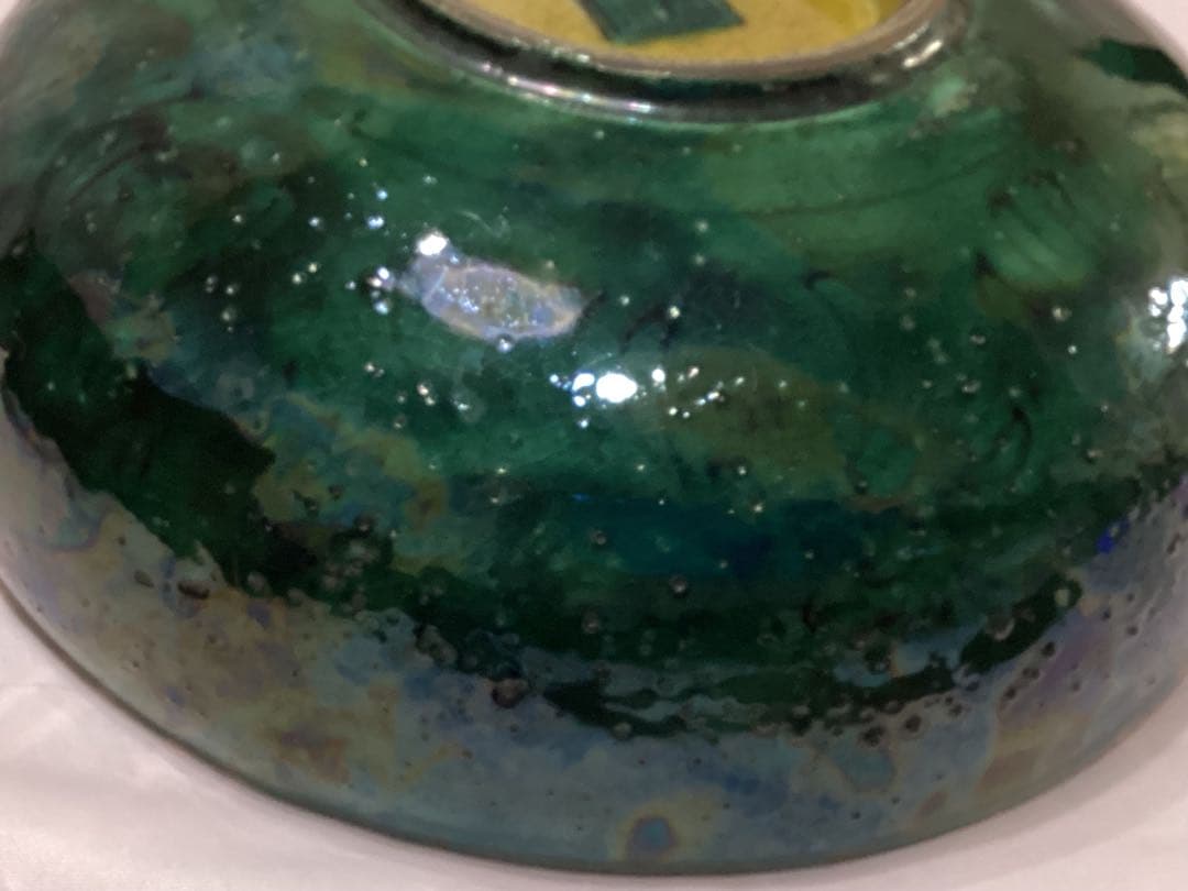 古九谷青手唐絵見付鉢　江戸時代　緑角福　獅子に牡丹紋　再興九谷　骨董　美品希少品