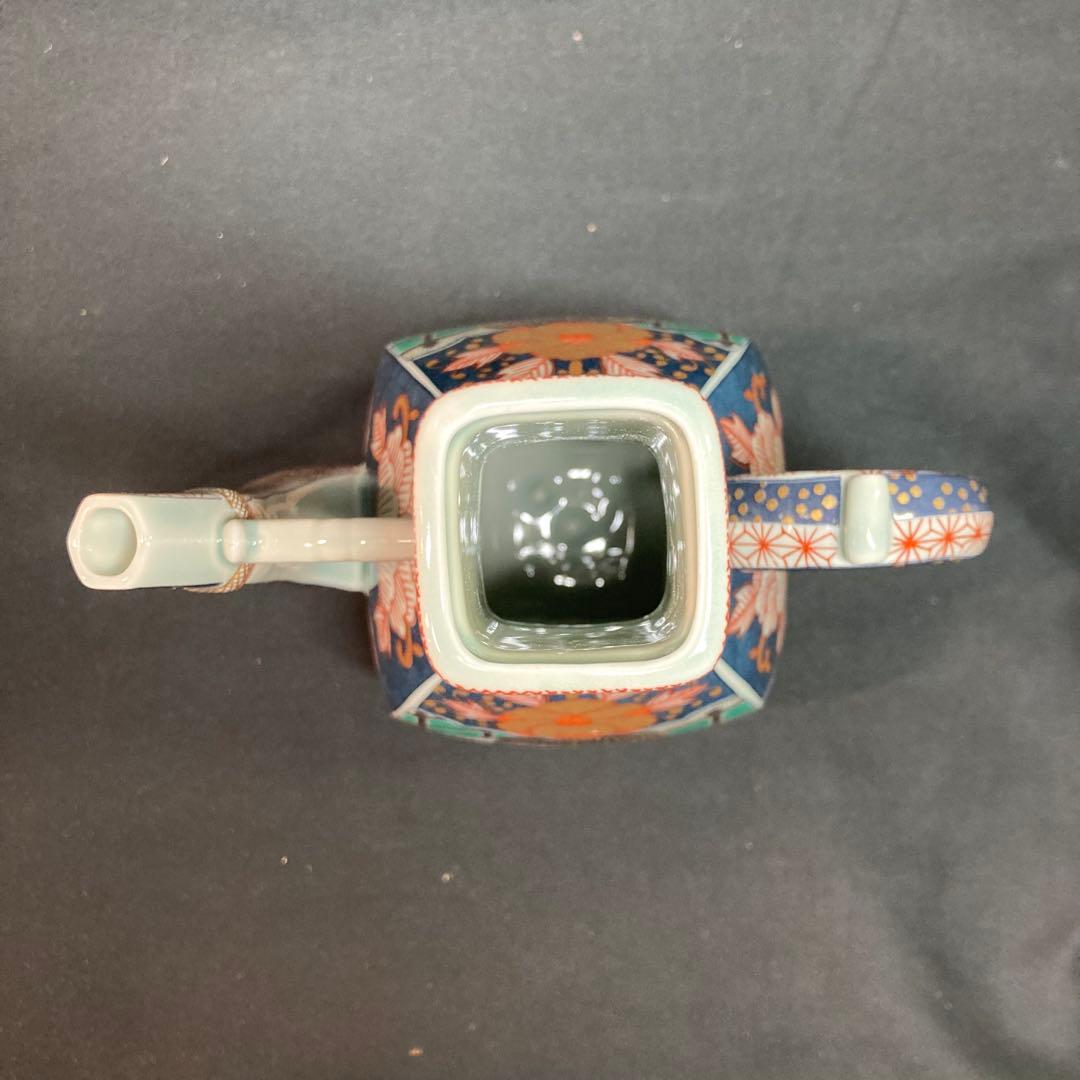 【新品未使用】有田焼 林九郎窯 染錦牡丹流水文手付面取水注