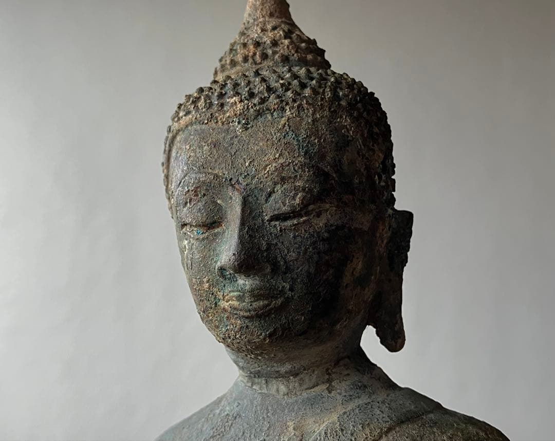 【悟り仏。タイ青銅古仏】アユタヤ王朝初期〜中期14〜15世紀頃 骨董仏教美術彫刻