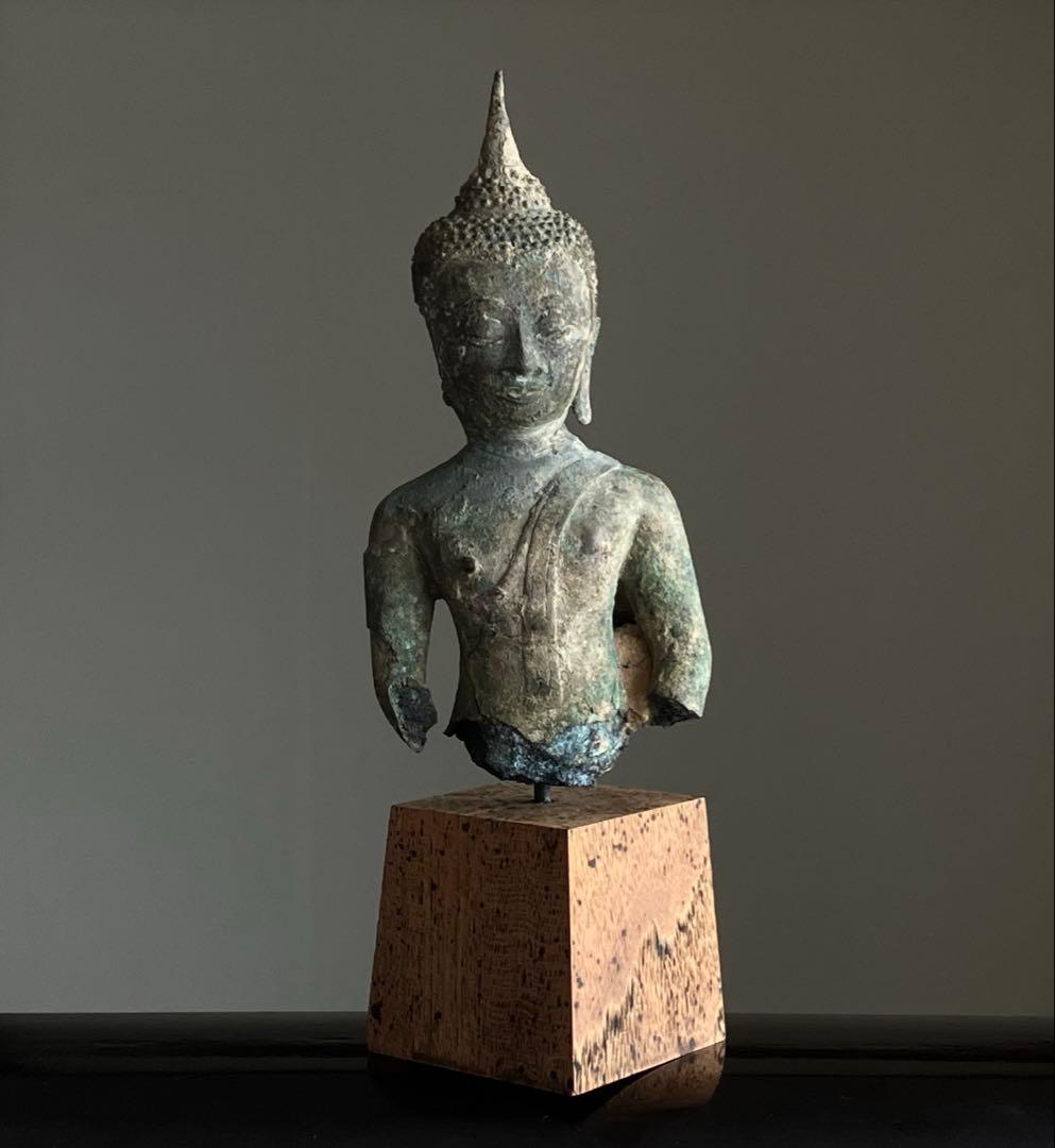【悟り仏。タイ青銅古仏】アユタヤ王朝初期〜中期14〜15世紀頃 骨董仏教美術彫刻