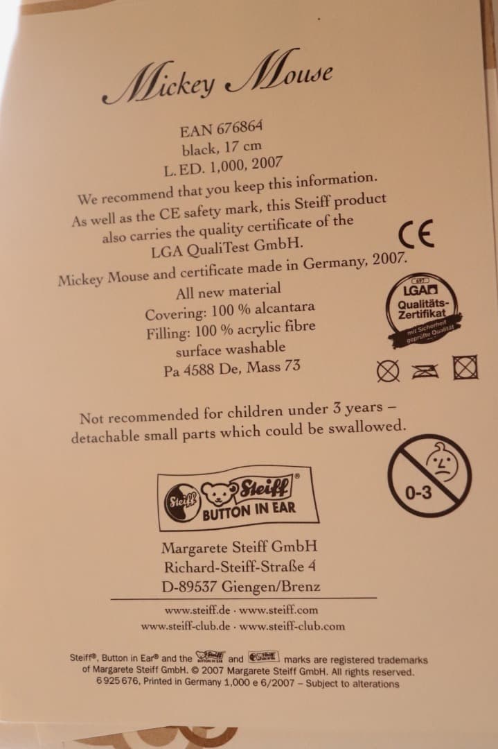 Micky Mause16.5cm シュタイフ478 / 1,000体日本限定品