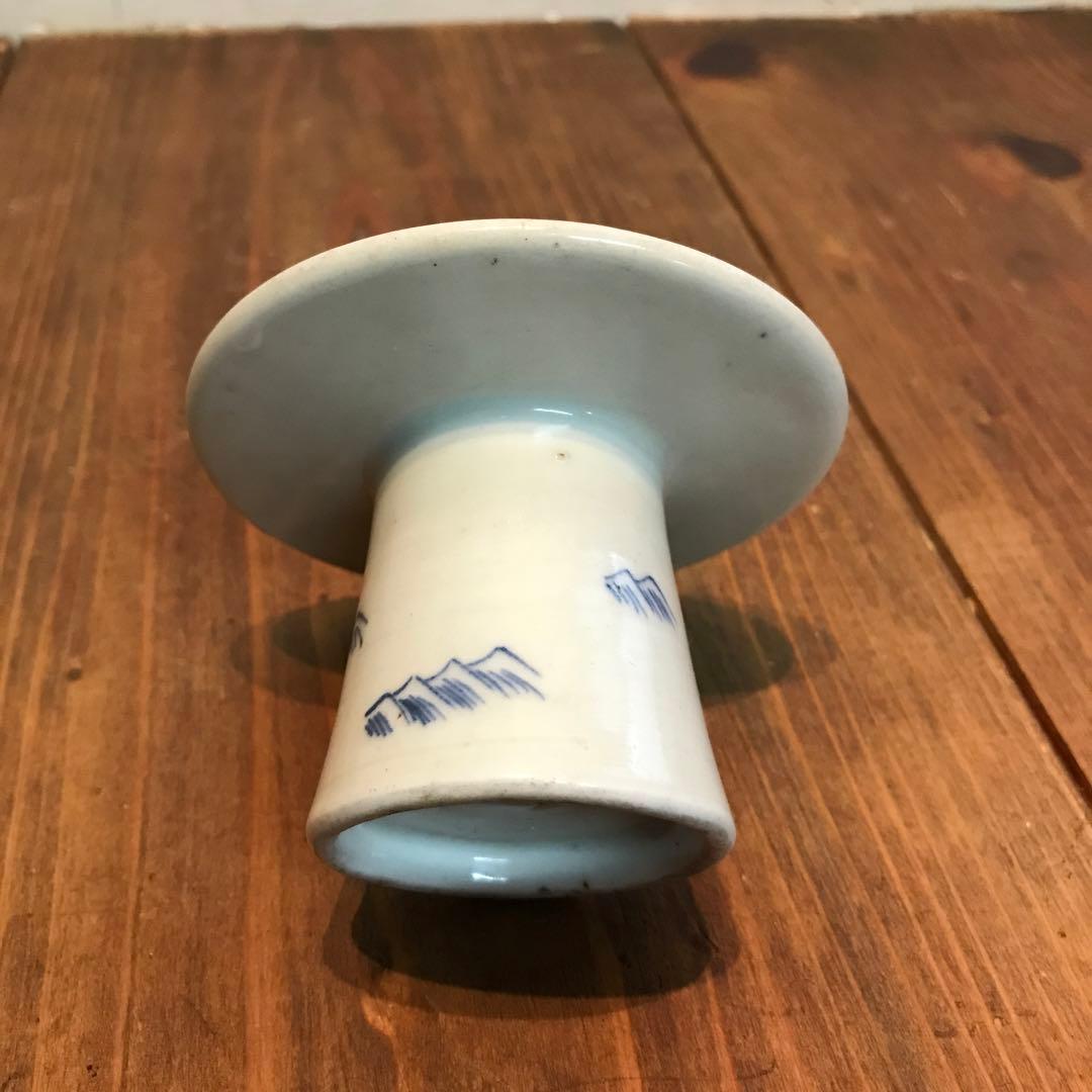 美品　古伊万里　染付　龍　盃台　年代物　焼物　杯台　酒器　迫力ある絵柄