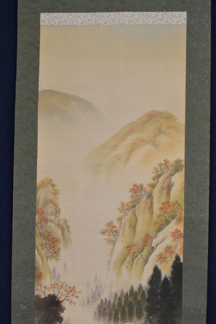 【真作】悦山/秋景山水図/秋山渓水図/掛軸/名家伝来/AA-834