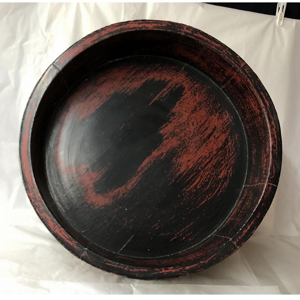 e2636 根来盆 直径43cm 桶 丸桶 飾り棚 違い棚付 煎茶盆 古道具