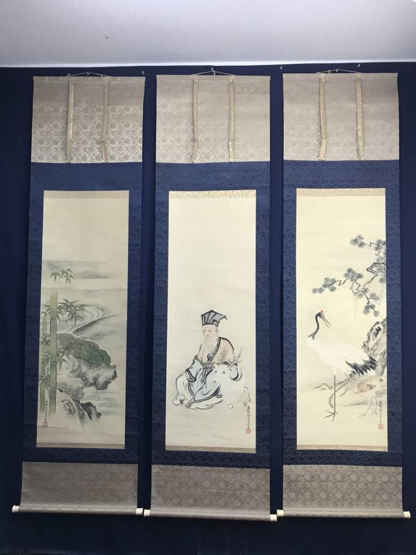 【真作】鈴木隣松/狩野栄川院典信の門人/鶴亀図/掛軸/名家伝来/AC-786