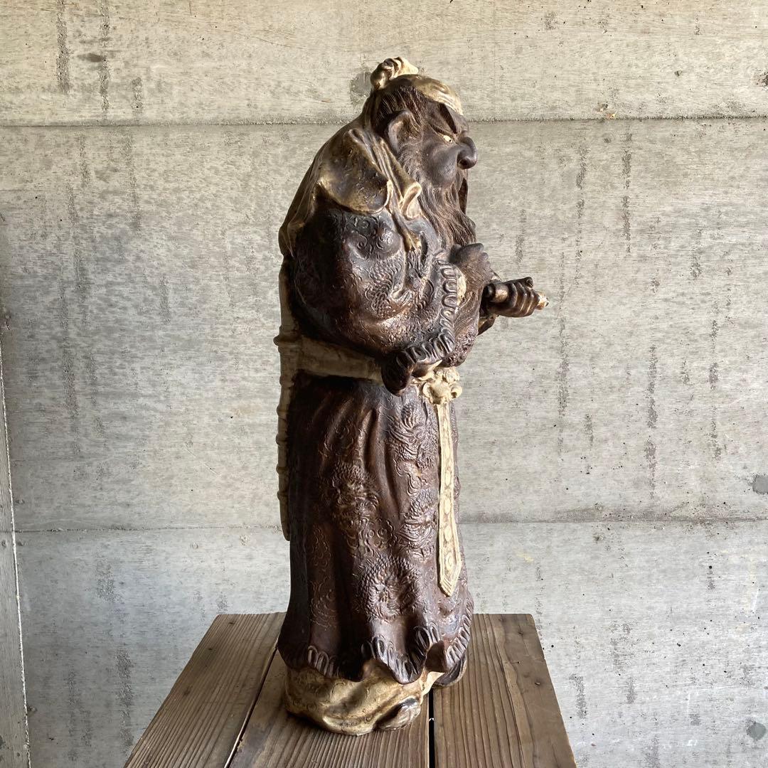 古い像 人物 武将 仏像 人形 大型 陶器 彫刻 置物 骨董品 レトロ カケ有り