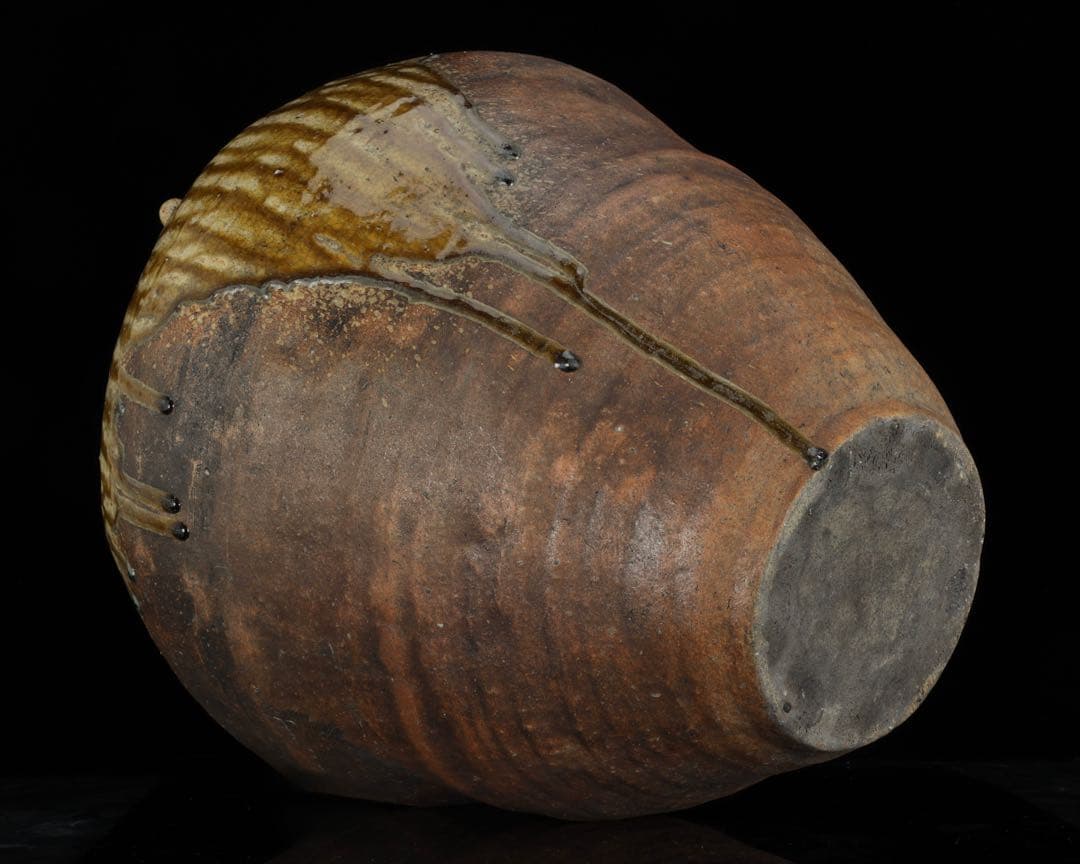 古伊賀 ビードロ自然釉 四耳大壺 47cm 壷 伊賀焼 時代物 古美術 骨董品