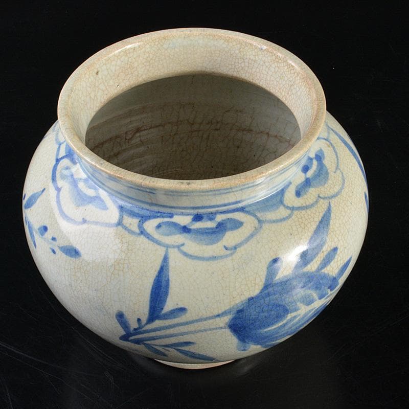 李朝　染付　花卉文　壷　花瓶　C　6288