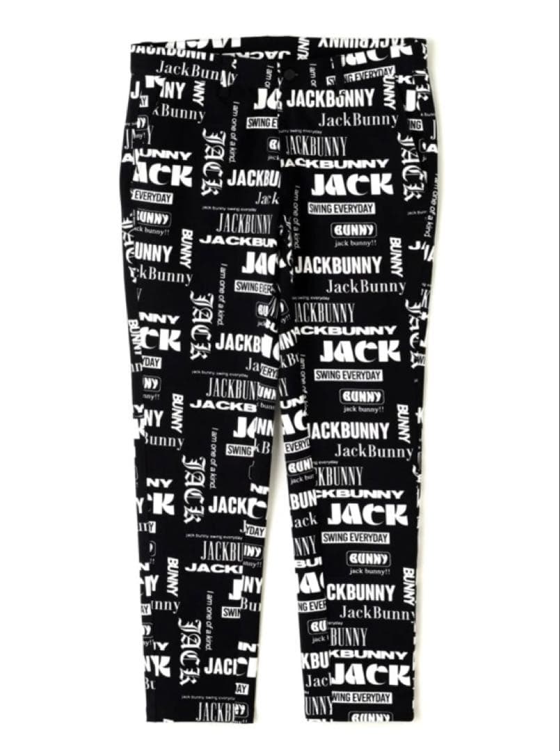 新品 パーリーゲイツ ジャックバニー ツイル 総柄テーパードパンツ(4)M/黒