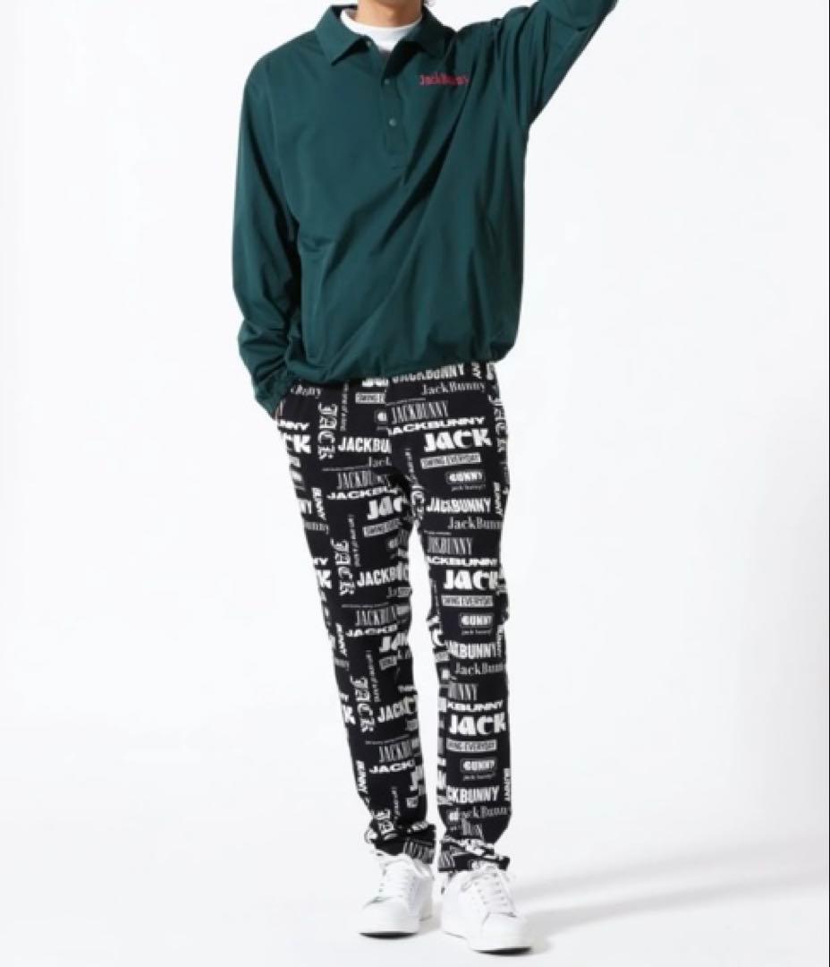 新品 パーリーゲイツ ジャックバニー ツイル 総柄テーパードパンツ(4)M/黒