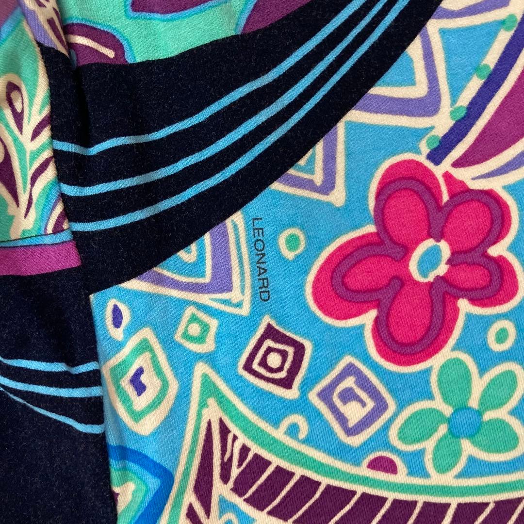 レオナール　ペイズリー　L ハイネック　カットソー　ゴルフ　マルチカラー　伸縮性