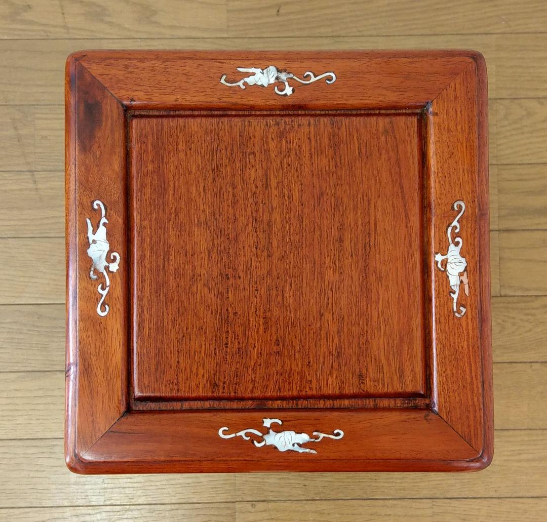 美品 唐木 花梨 象嵌 螺鈿細工 高卓 正方卓 花台 飾り台 香炉台 盆栽台
