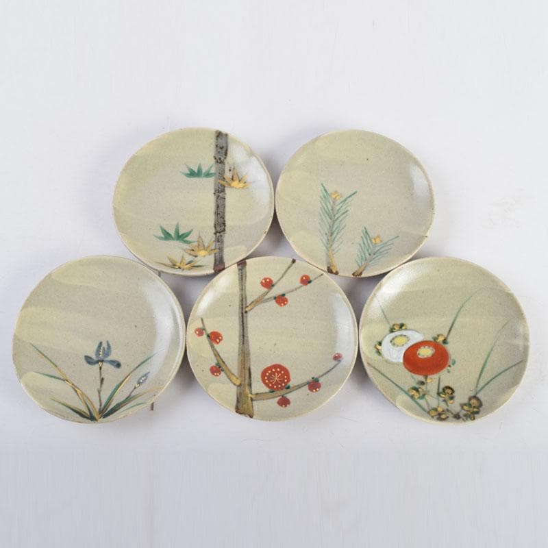 和食器　茶懐石　幸兵衛窯　絵変　銘々皿　五客　共箱　6点まとめて　V　8932A