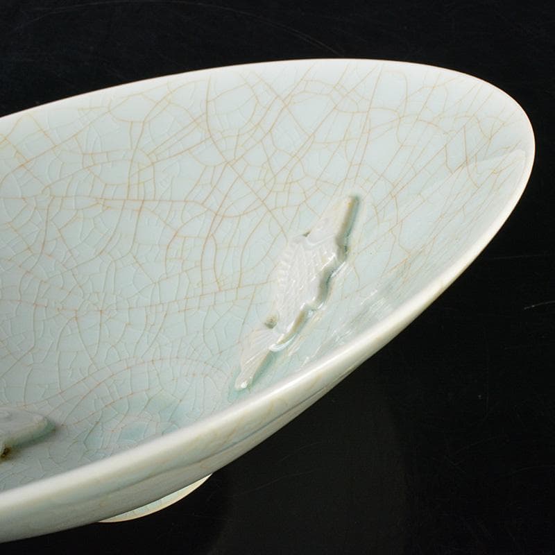 中国　影青　貼魚氷裂文鉢　茶碗　C　R6494