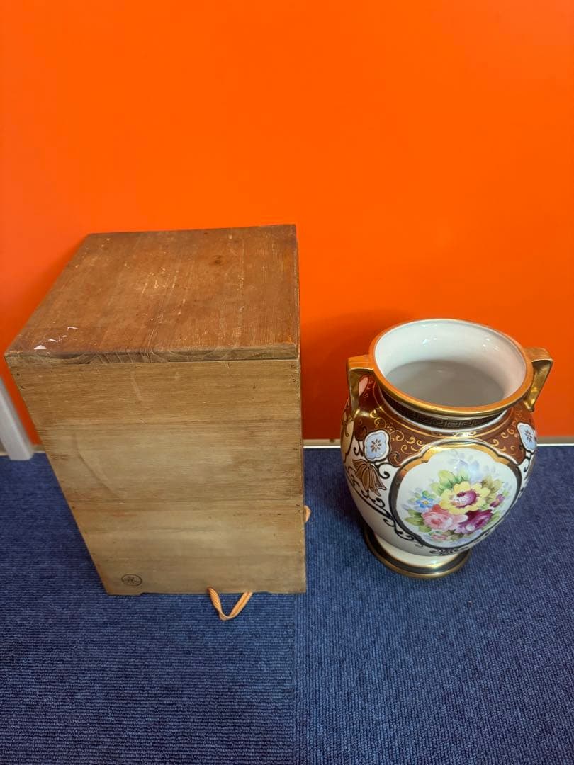 1842 オールドノリタケ　双耳花紋花瓶  時代物