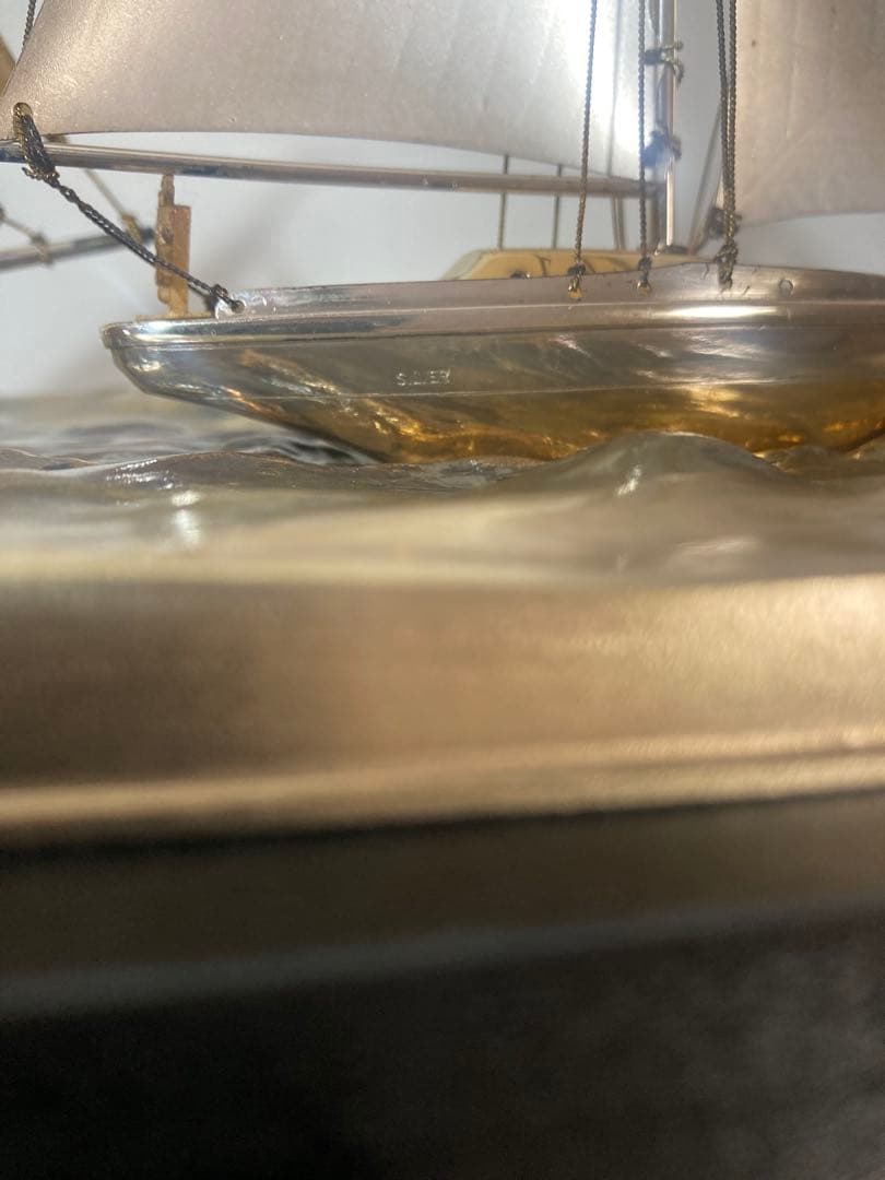 希少 2隻　シルバー製の帆船置物 ガラスケース付き　船　計124g 断捨離