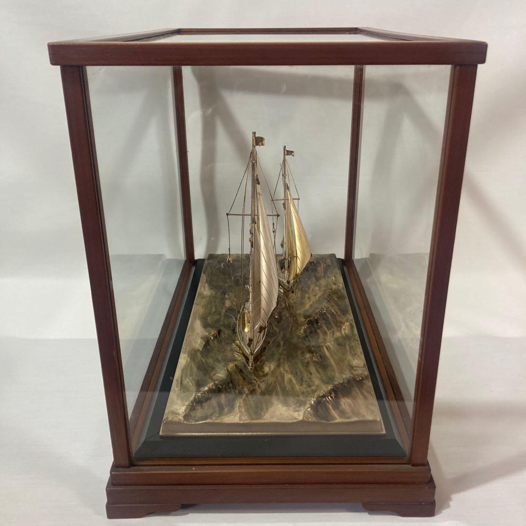 希少 2隻　シルバー製の帆船置物 ガラスケース付き　船　計124g 断捨離