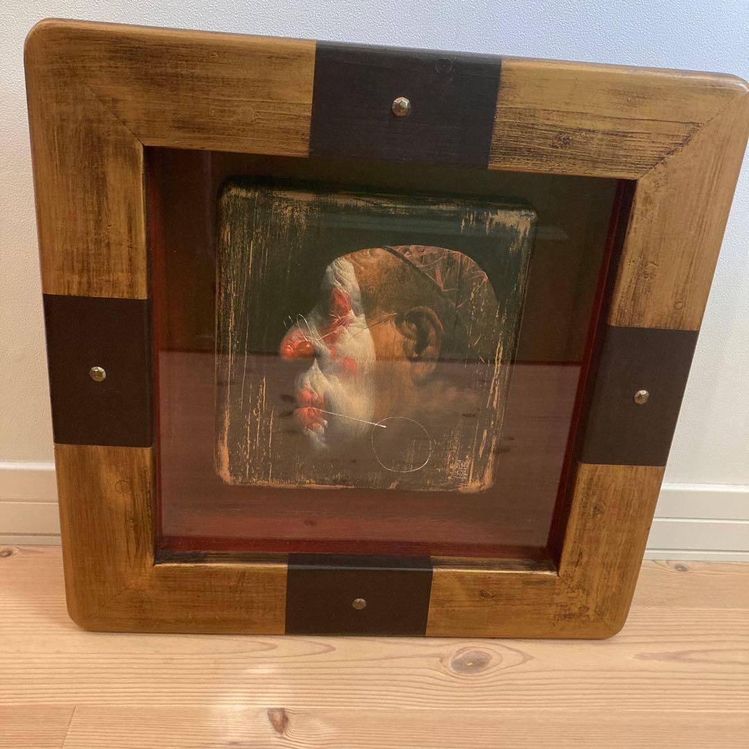 畑中優　不羈　道化師の油彩画 木製フレーム付き