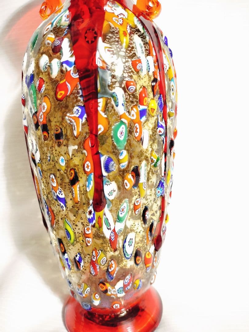 値下MURANO ムラノガラス★約26cm　花瓶　花生 イタリア ミルフィオリ①