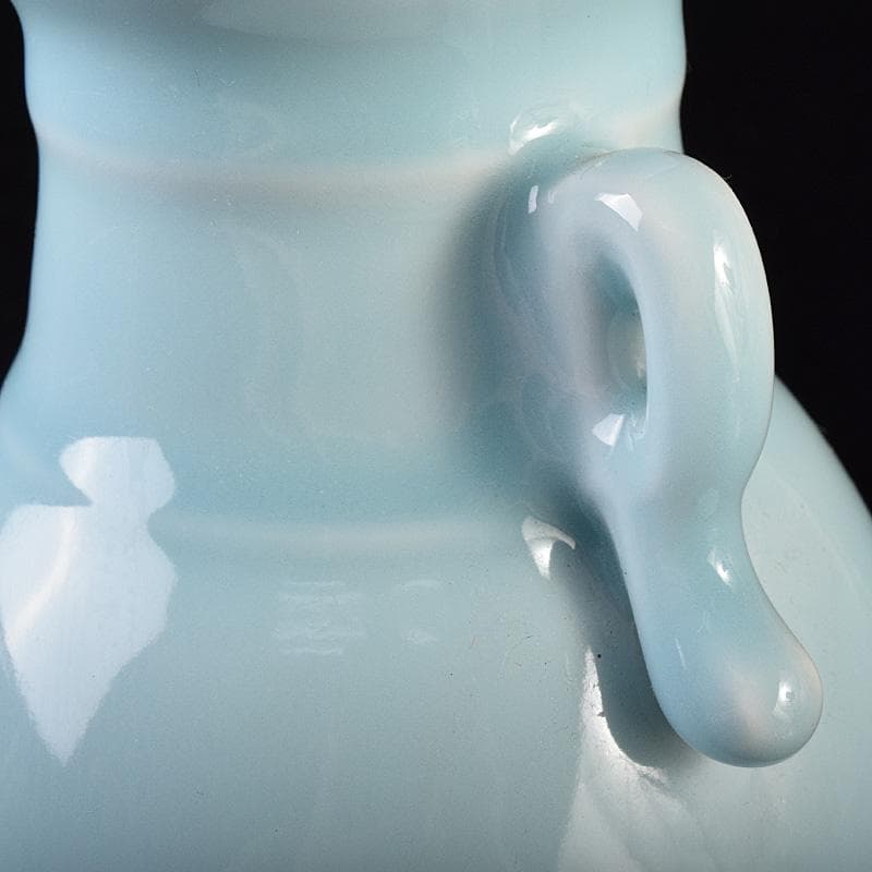 中国　大清乾隆年製　汝窯　天青釉　雙耳瓶　C　7888E