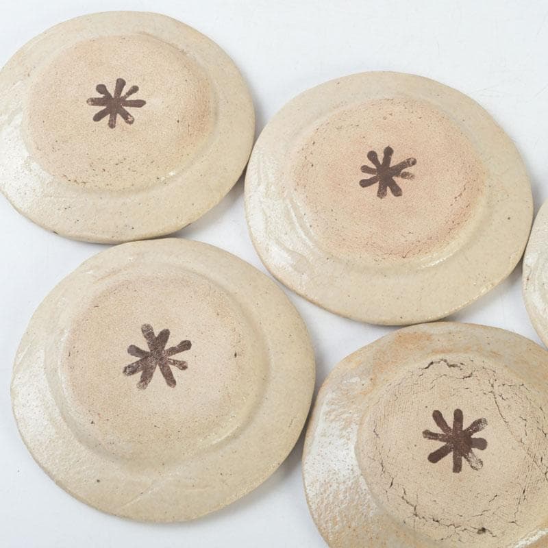 北大路魯山人作　絵瀬戸　竹文　皿　五客　黒田陶々庵書付　共箱　D　9674