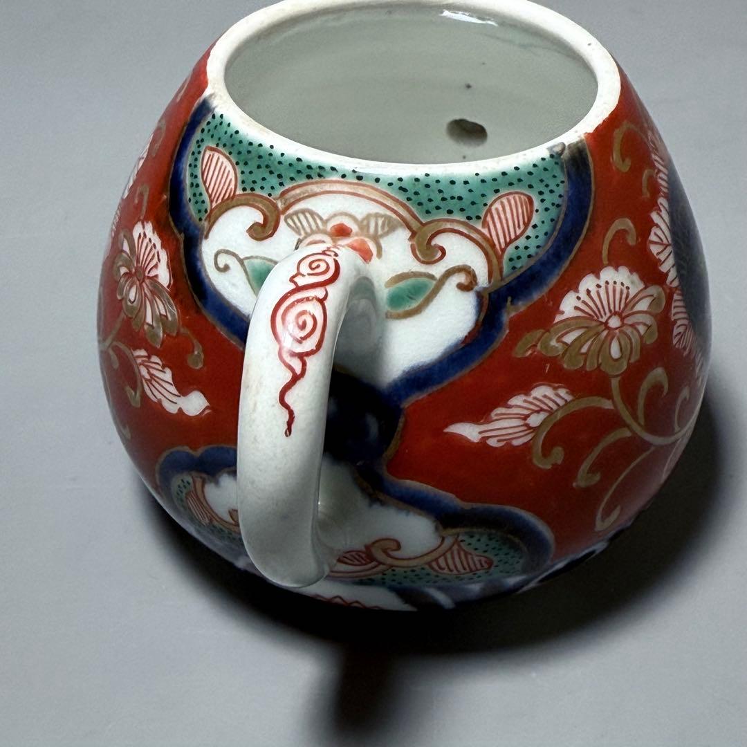 古伊万里　赤絵草花文様急須　アンティーク　ティーポット　桐箱付　江戸後期　大聖寺