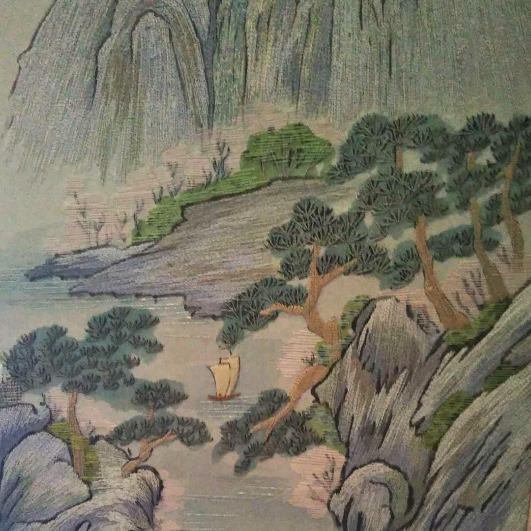 ※[引き取り限定‼]※中国古美術/四季山水図刺繍屏風【作者不詳】