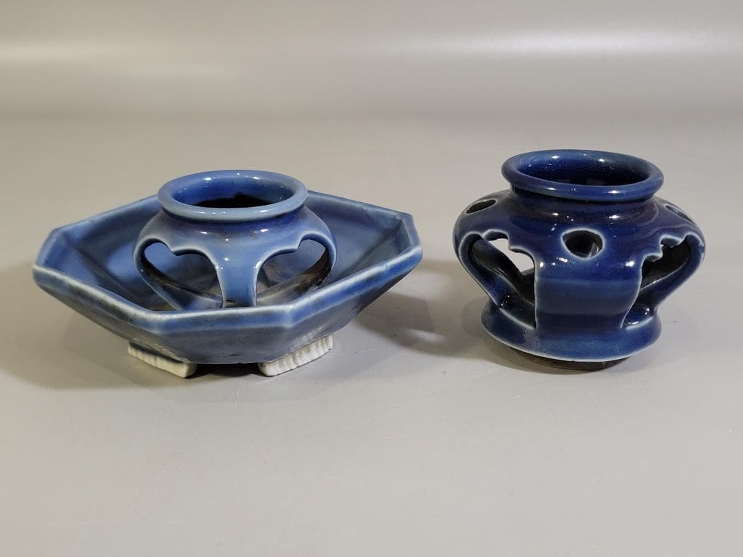 古伊万里 瑠璃 盃台 二件 DT463