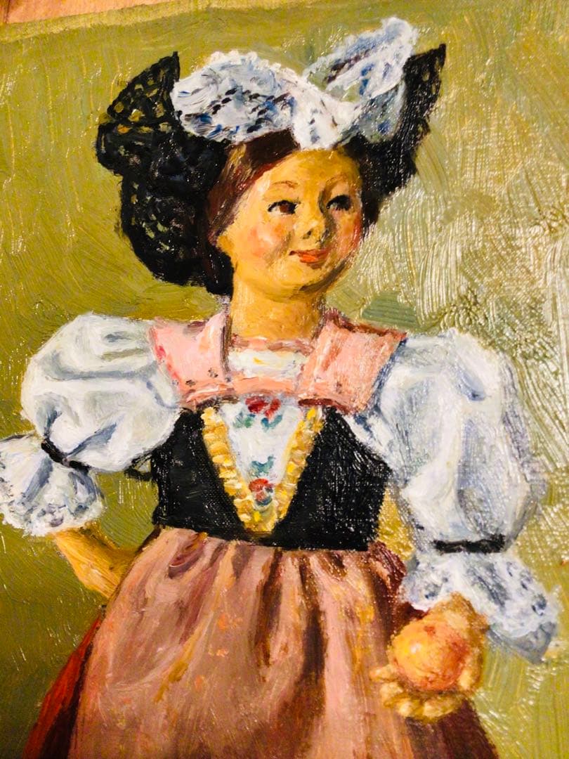 ◉高島屋購入・真作保証◉生誕130年・一陽会・洋画家・鱸利彦◉人形◉油彩画SM寸