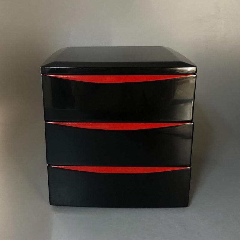 ◆510◆特選　本漆塗り　六五三段重　栄治作　漆器　会津塗　塗分　隅立　胴張