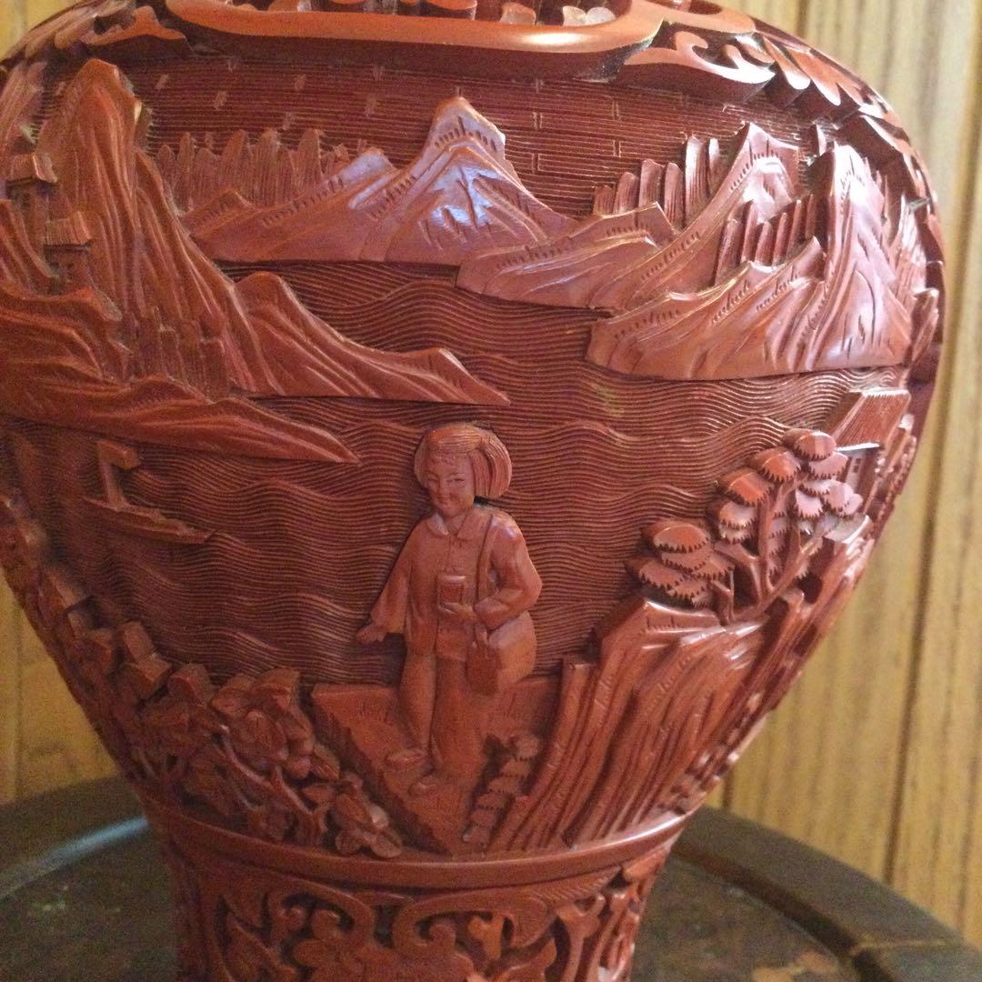 堆朱花瓶、中国製、文化大革命時代