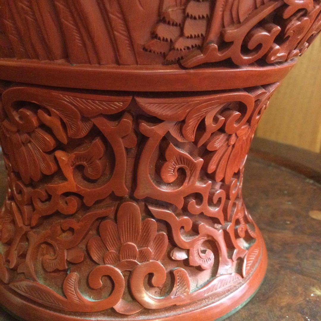 堆朱花瓶、中国製、文化大革命時代