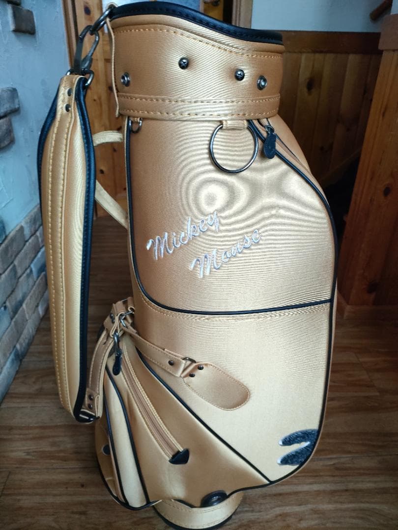 美品 ミッキー ディズニー キャディバッグ ゴールド Disney ゴルフバッグ