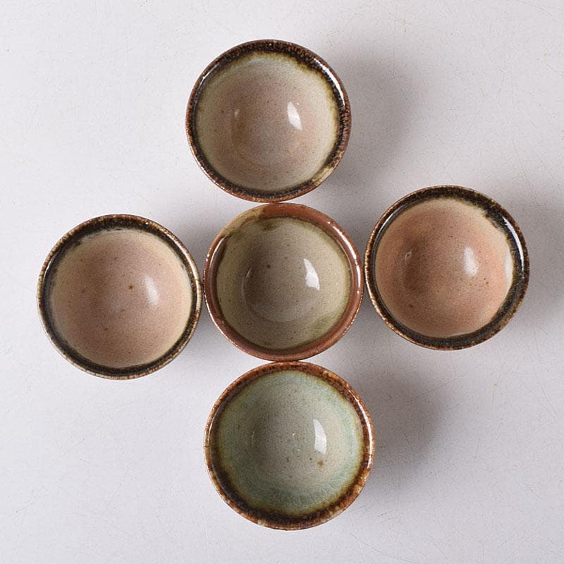 唐津焼　朝鮮唐津　煎茶碗　五客　時代箱　V　R8779