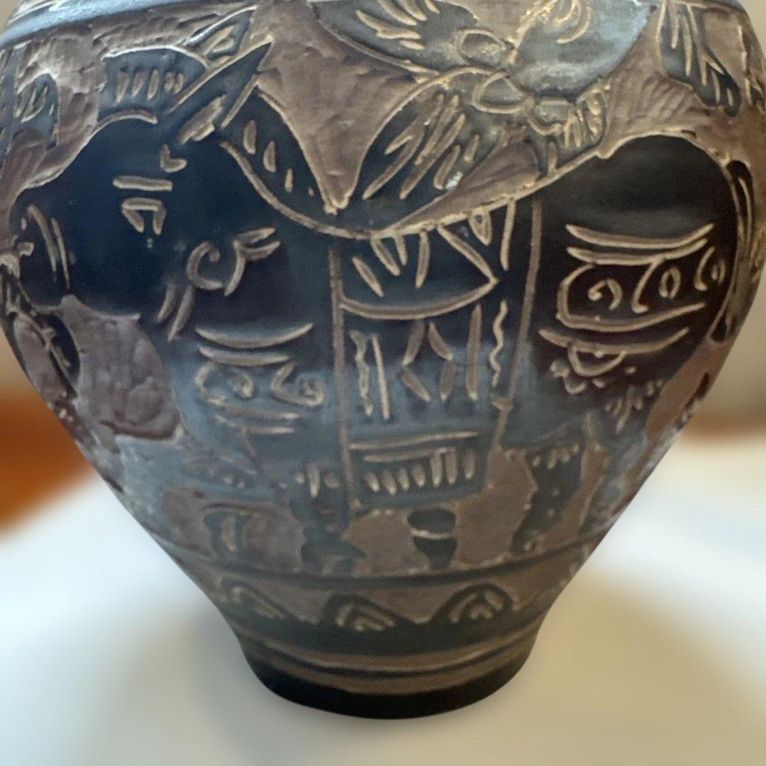 壺屋焼.島袋常明.エジプト紋.掻き落とし.大壺.やちむん.銘あり