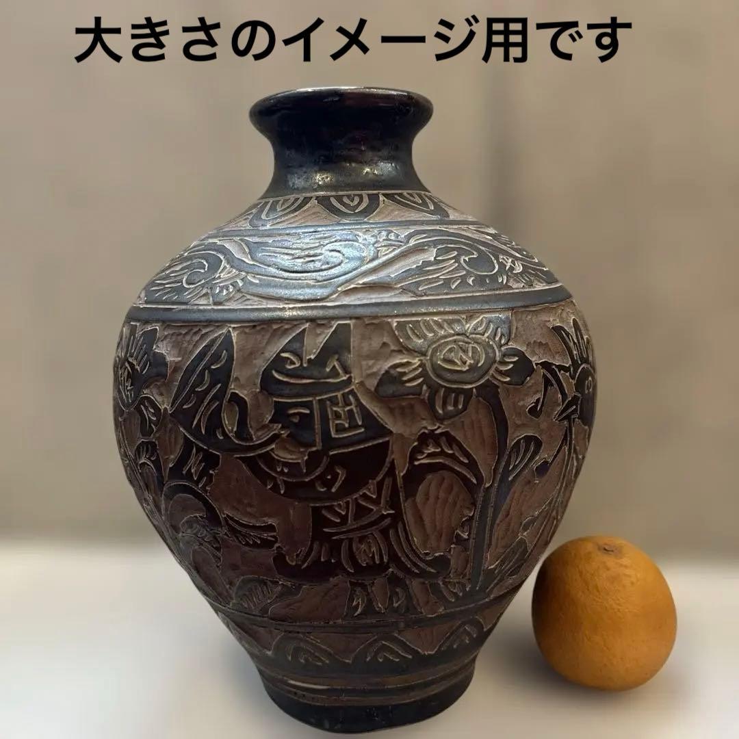 壺屋焼.島袋常明.エジプト紋.掻き落とし.大壺.やちむん.銘あり