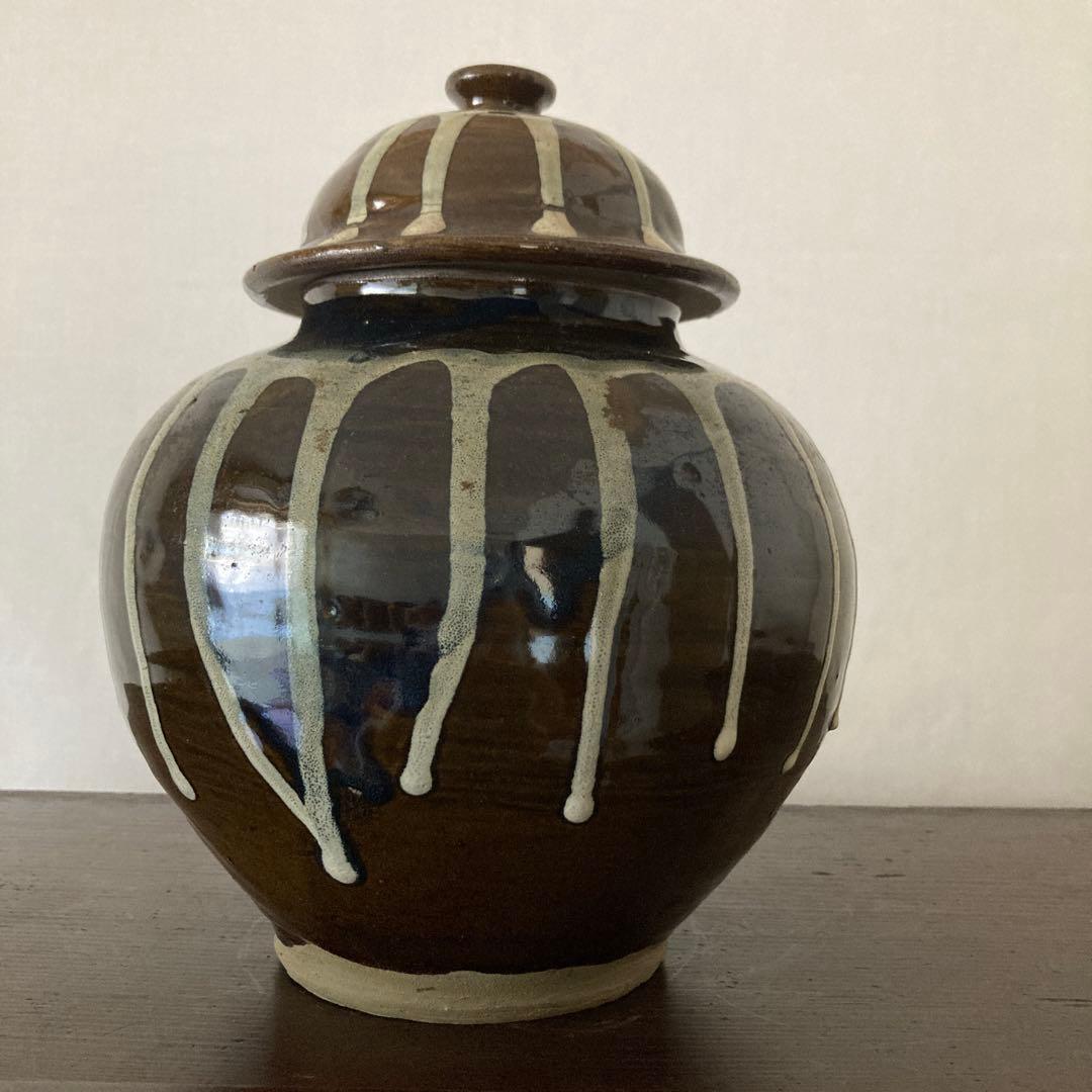 小鹿田　流掛　蓋付　壺　②　古民芸　民藝