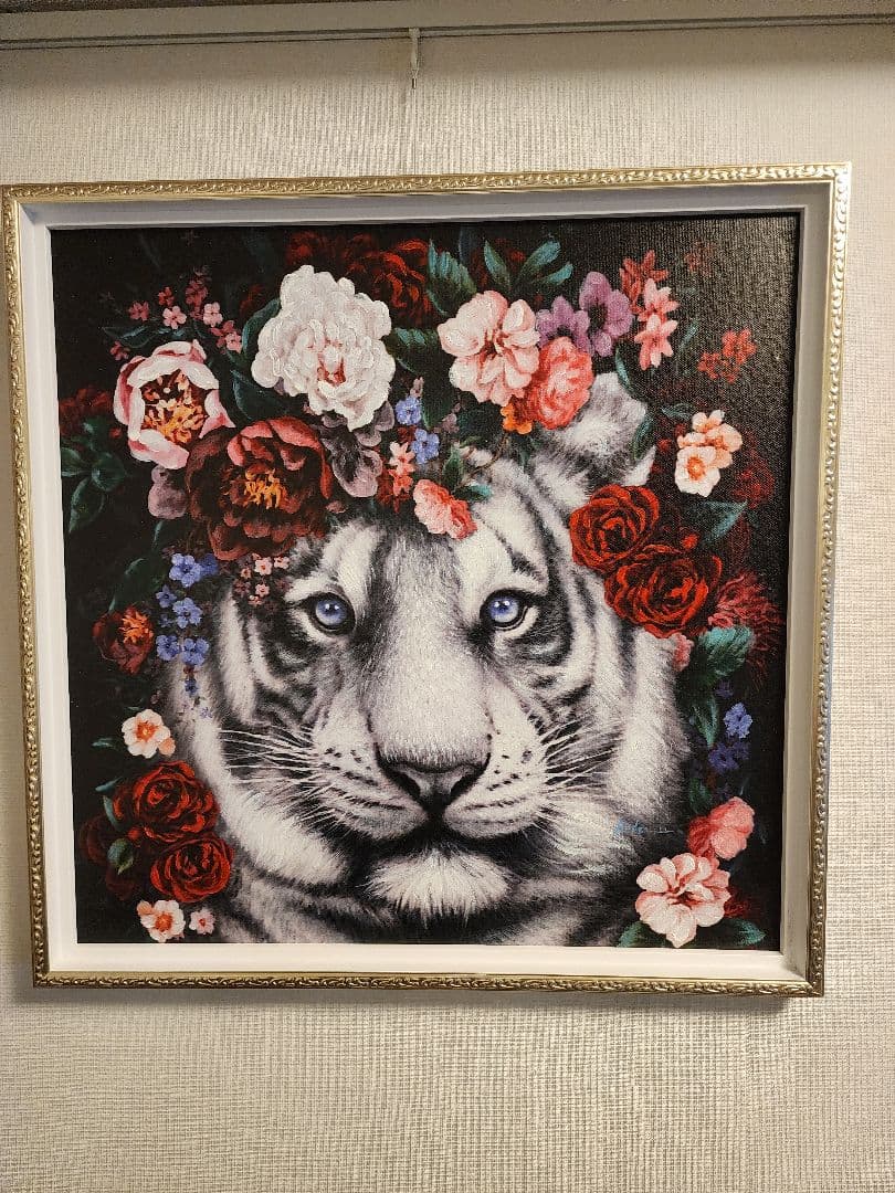 値下げ　オイルペイントアート「フラワー タイガー