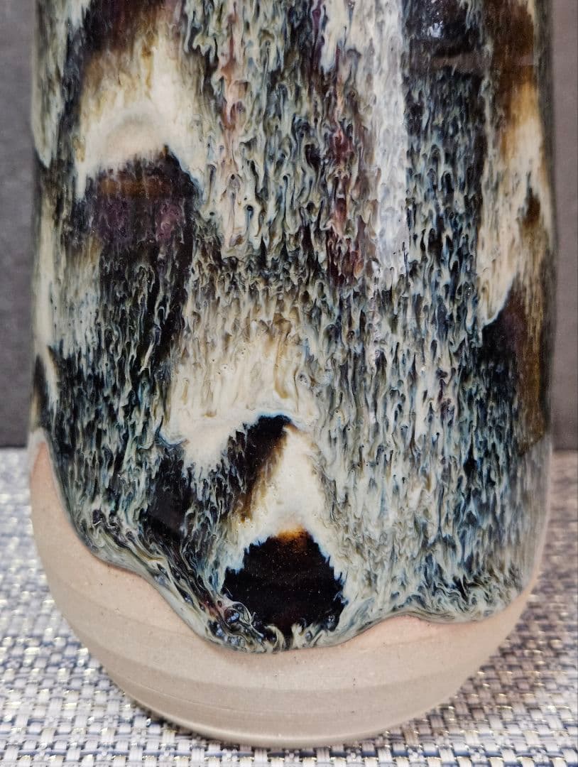 京焼　六代 清水六兵衛 造　釉斑泑花瓶　掛分花瓶　花入れ　一輪挿し　花器　茶道具