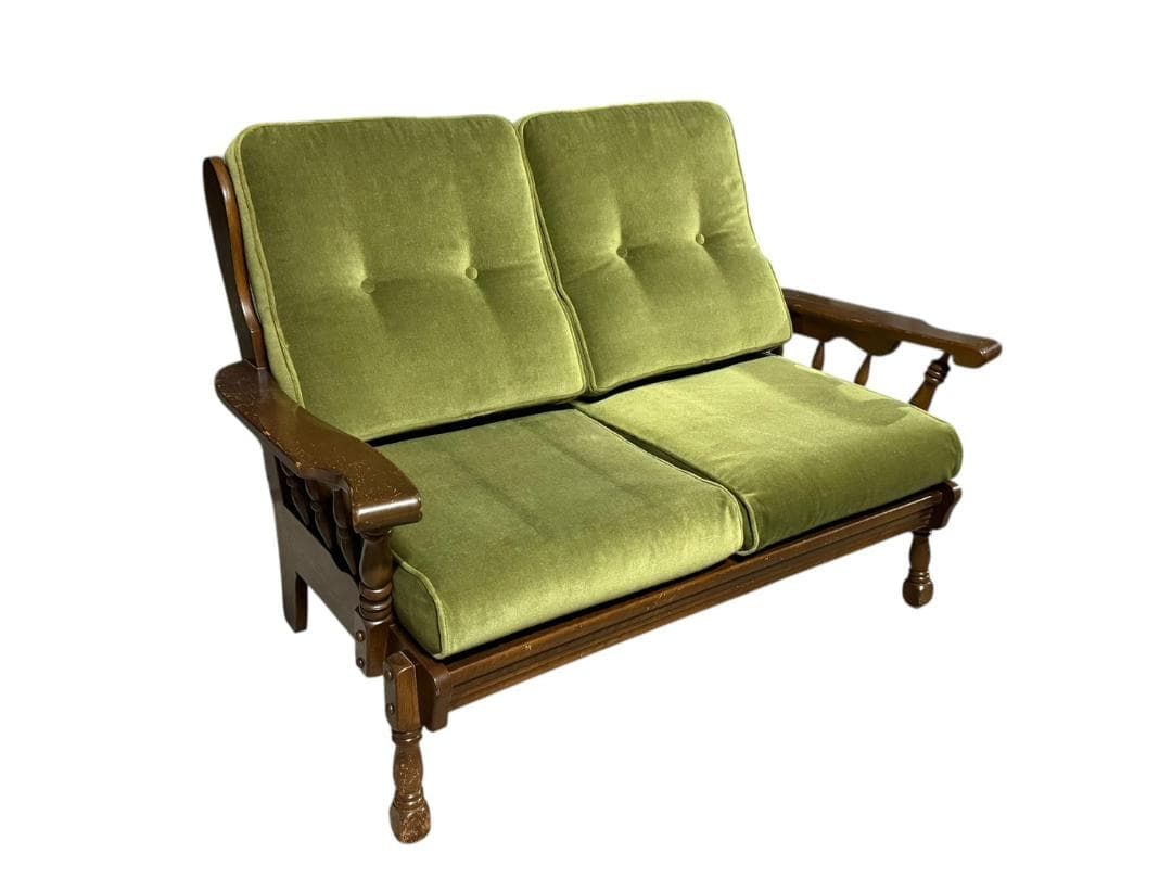 ◯2人掛けソファ アンティーク家具 グリーン 緑