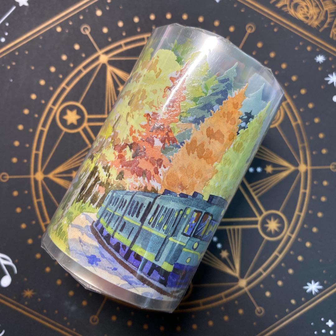 【9333】海外　マステ　5m巻　PET水晶　マスキングテープ　列車　四季