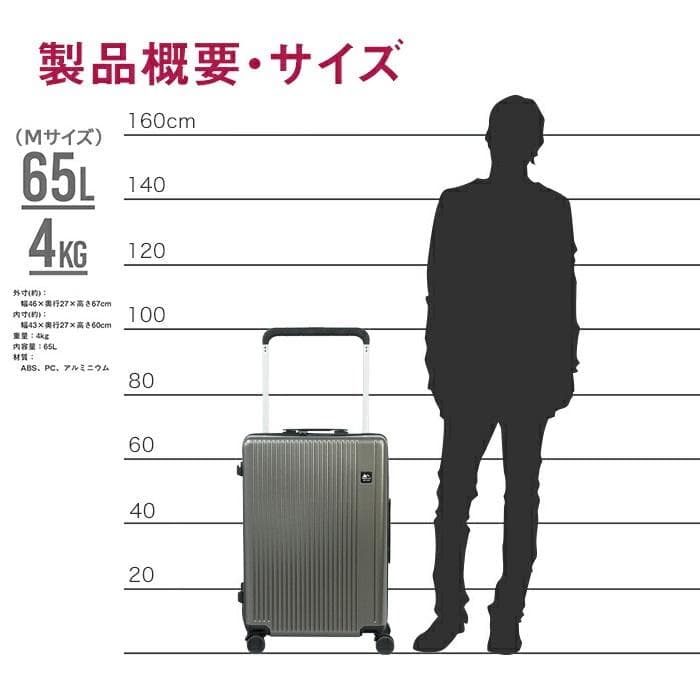 ★Mサイズ★ 超軽量 スーツケース おしゃれ 滑り止め付き ブラック 他カラー有