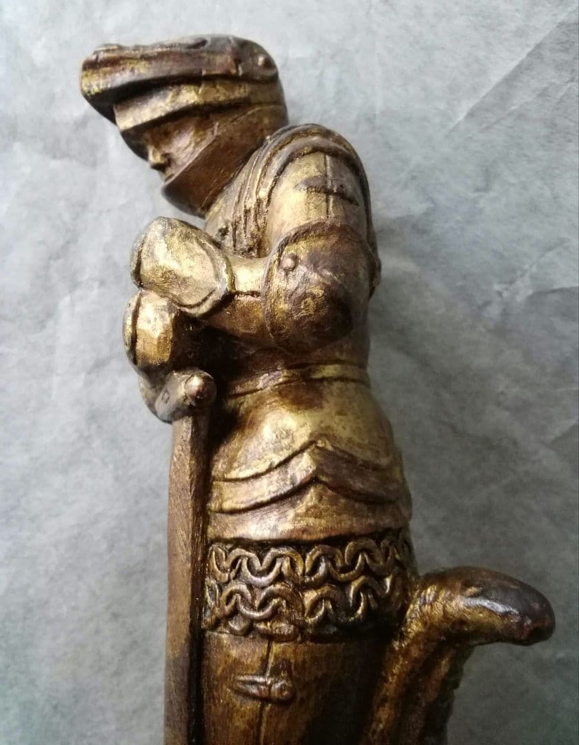 逸品　聖ジョージの竜退治　木彫金彩色聖人像　スペイン　19世紀　キリスト