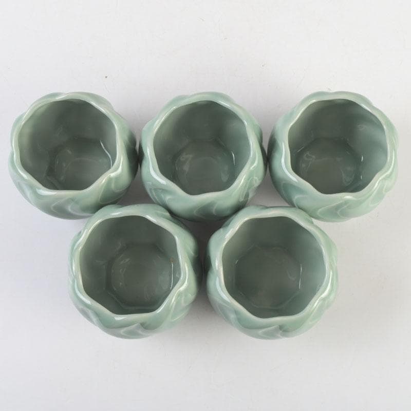 和食器　茶懐石　京焼　加藤渓山作　砧青磁　捻小附　五客　共箱　V　9314