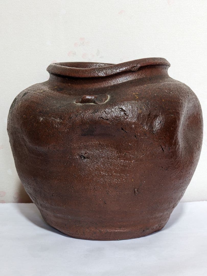 ♦江戸時代 古備前 蹲 三耳壺 焼締め！遺品少数 置物 飾り 花器 花活け骨董品