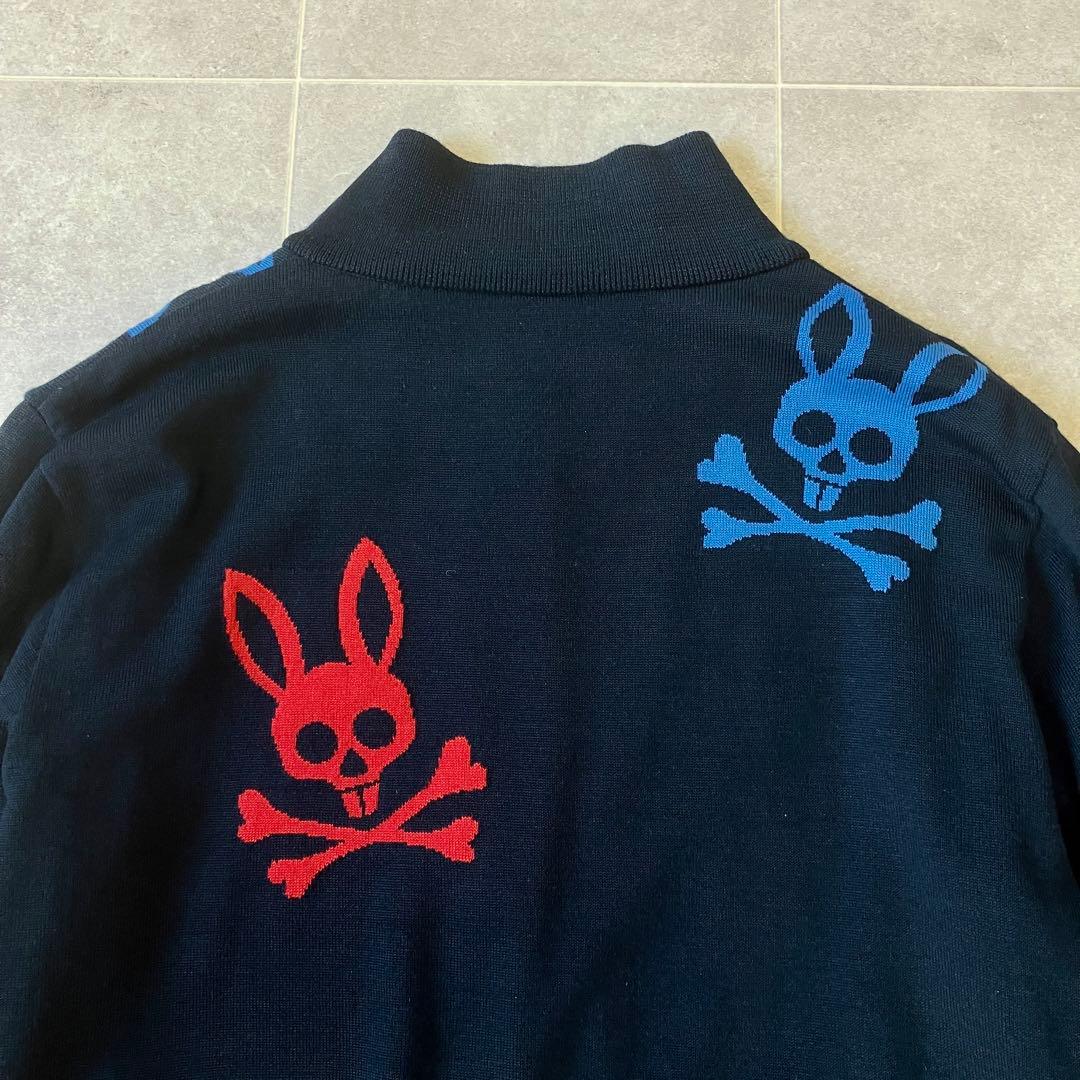 サイコバニー スカルバニー刺繍 ニットブルゾン ネイビー ジップアップ 蓄熱 L